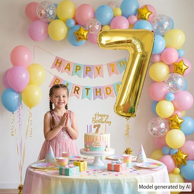 Gold Number 7 Balloon 40 Inch, Shiny Gold Foil Decor - Image 2
