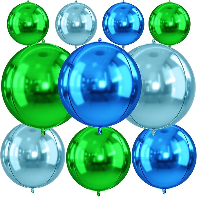 Blue and Green Round Foil Balloons, Metallic Light Blue and Green Foil Baloon by FunHot
