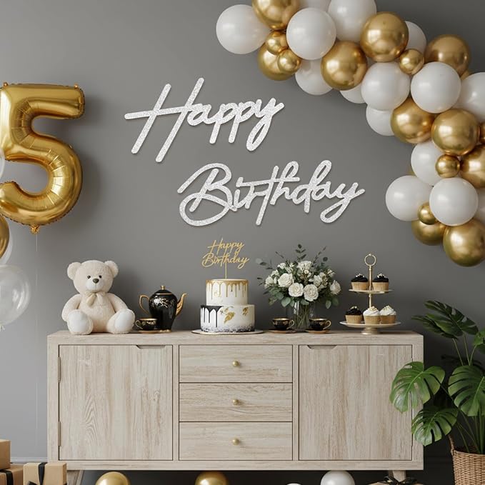 Sliver Happy Birthday Sign for Backdrop - Image 4