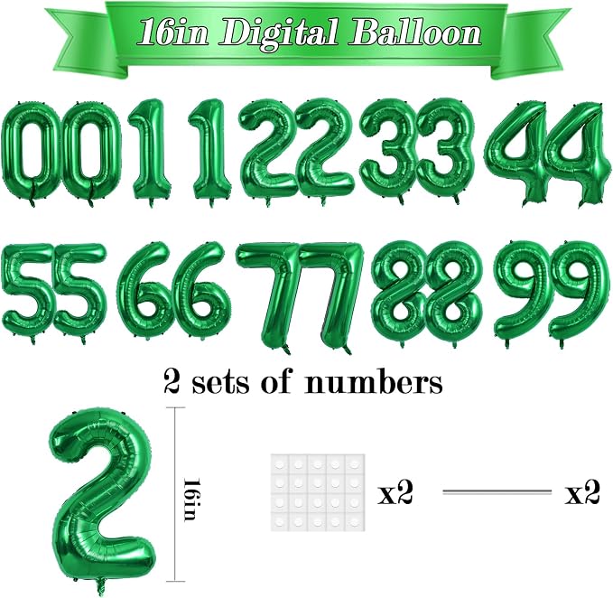TONIFUL 20 Pcs Number Balloon 2 Set 16 Inch Green 0-9 Numbers Balloons | Small - Image 2