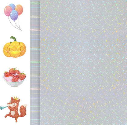 24 Sheets Holographic Sticker Paper Transparent Holographic Laminate Sheets Self Adhesive Glitter Film Laminating Sheets Clear Waterproof Vinyl Overlay for DIY Crafts, 8.5 x 11 inch Star Pattern