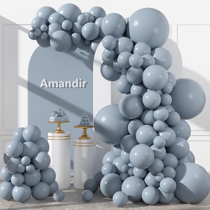 Amandir 153pcs Dusty Blue Balloons Arch Garland Kit Different Sizes | 18 12 10 by Amandir