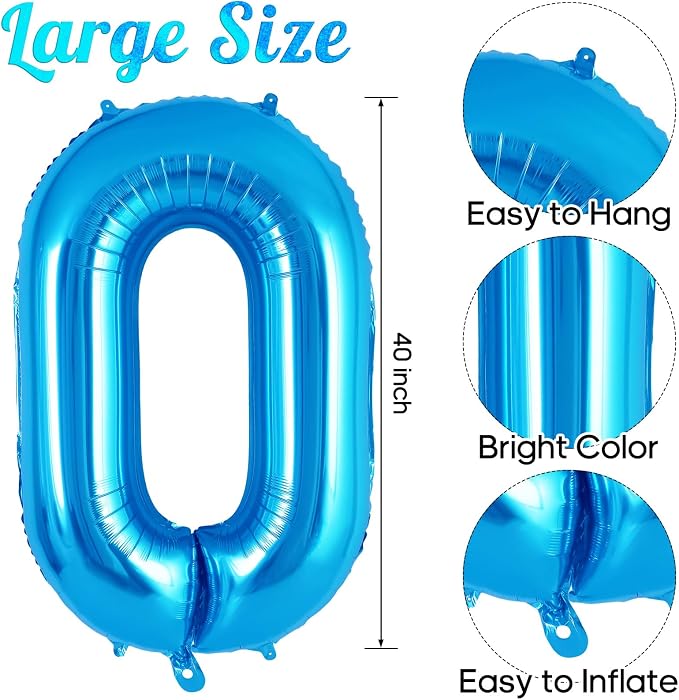 Blue Number 0 Balloon 40 Inch, Big Large Foil Helium Number Balloons, Jumbo - Image 3