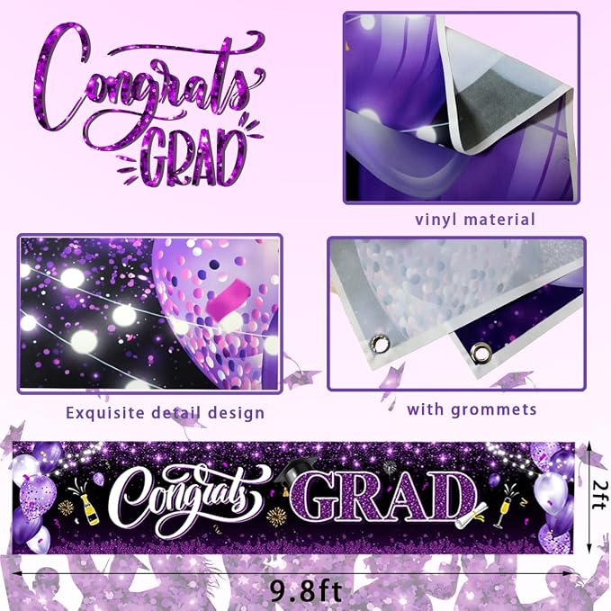 2026 Graduation Decorations-Congrats Grad Purple Yard Sign Banner Decoration - Image 4