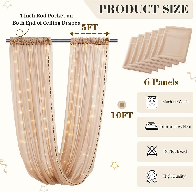 6 Panels Deep Champagne Ceiling Curtains - Image 2