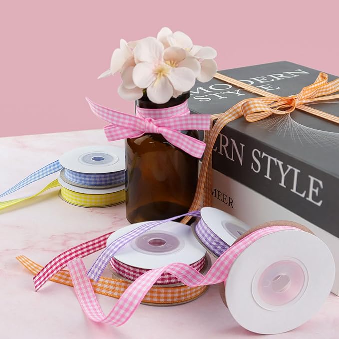 6 Roll Gingham Ribbon for Gift Wrapping 2/5 Inch x 10 Yards Plaid Gingham - Image 4