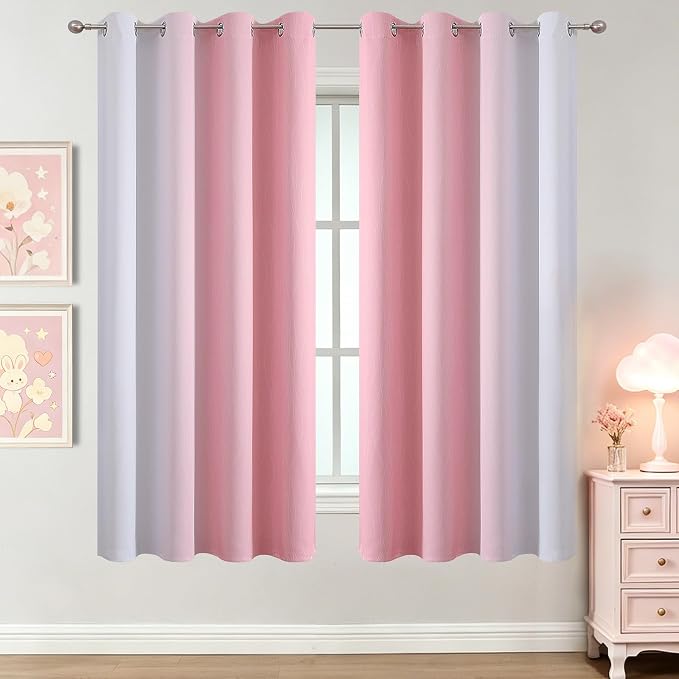 Pink and Greyish White Ombre Blackout Curtains 63 Inch Long - Image 2