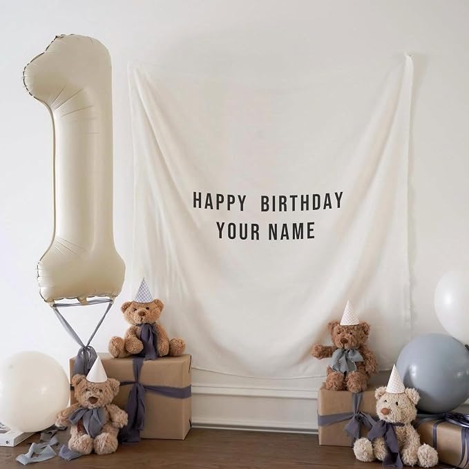 Personalised Birthday Name Flag, Custom Birthday Banner Fabric Sign, Boho Wall by Unknown
