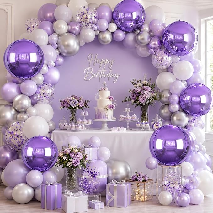 10Pcs Light Purple Round Foil Balloons, Metallic Light Purple Foil Baloon - Image 7