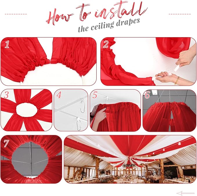 6 Panels Red Ceiling Drapes for Wedding 5ftx15ft Arch Draping Fabric Sheer - Image 7