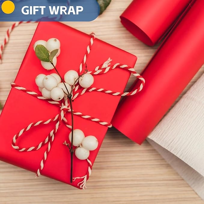 Red Wrapping Paper, 15"x900" (75FT) Solid Color Art Craft Kraft Decorative Paper Roll for Christmas Mother's Day Valentines Anniversary Wedding Birthday, Bouquet Flower Gift Wrap for Women Girls