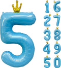 Blue Number 5 Balloon with Crown, 40 inch Blue Number Balloon 5th Birthday by Yeodong