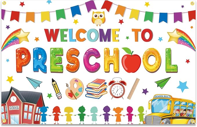 Welcome to Preschool Backdrop Banner First Day of School Party Decorations | by Unknown