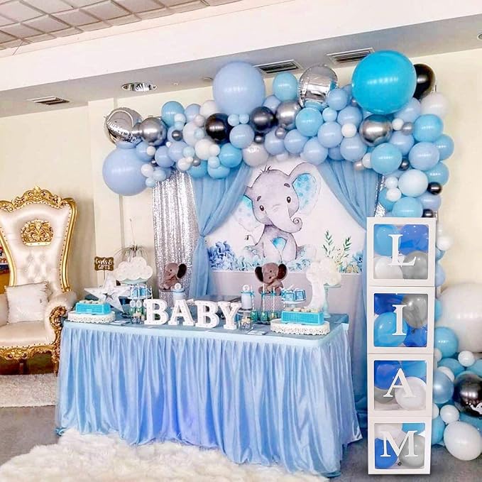 82PCS Baby Shower Decorations for Boy – Blue White Gray Balloon Box Set - Image 2