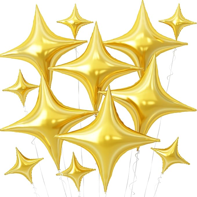 Gold Star Balloons, 26Inch and 10Inch Gold Quadrangle Helium Balloon by Adorely