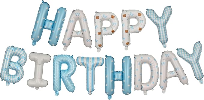 Blue Happy Birthday Balloon Letter Banner, 16-inch Happy Birthday | Bow Little by Exquisitehighqualitypartydecorationstomeetyoureveryneed%EF%BC%81