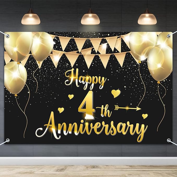 HAMIGAR 6x4ft Happy 4th Anniversary Banner Backdrop by HAMIGAR