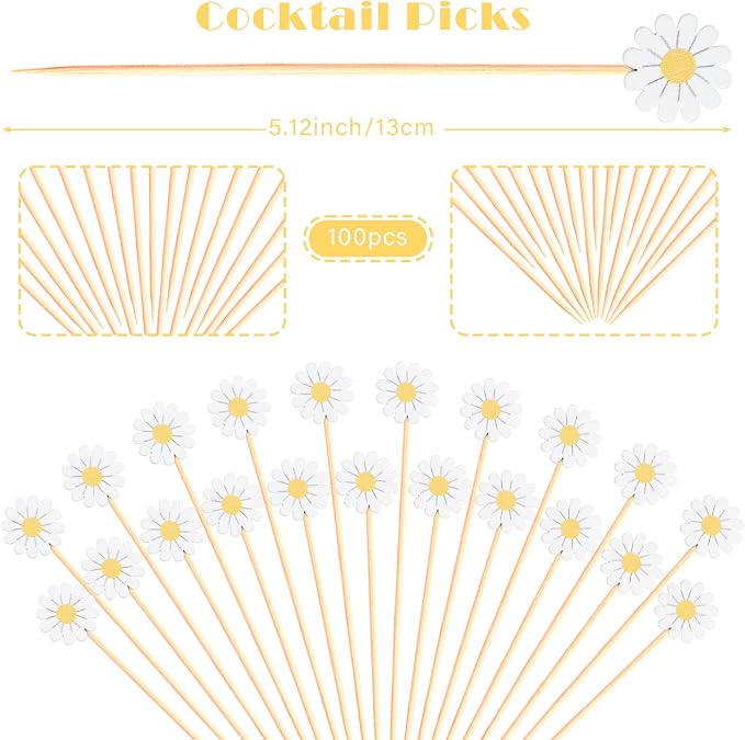 Daisy Cocktail Picks Springtime Floral Decorative Toothpicks Fruit Sticks Food - Image 2