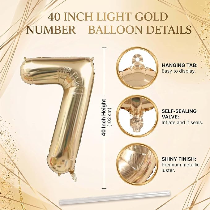 White Gold Number 7 Balloon 40 Inch, Foil Numeral - Image 4