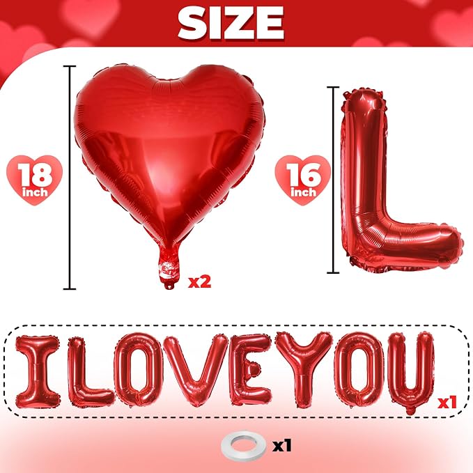 I Love You Balloons Banner and Heart Shaped Balloon, Love Balloons Decorations - Image 2