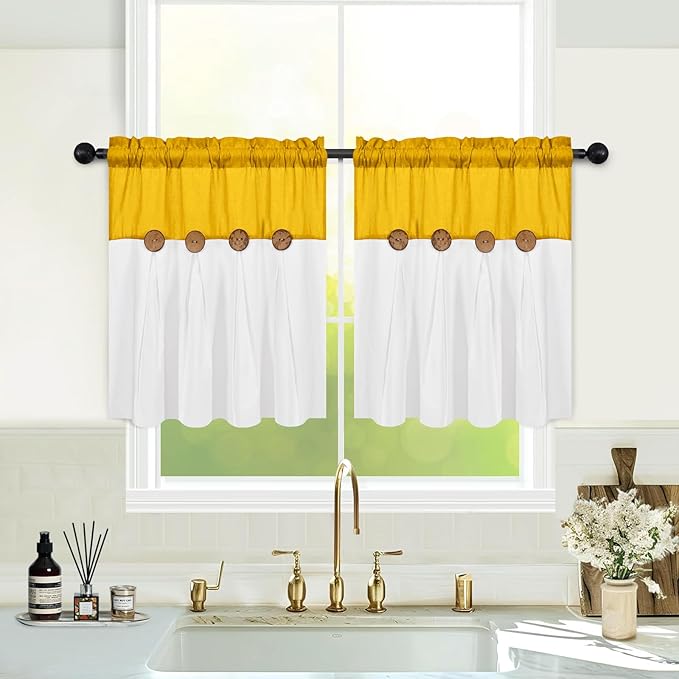 Farmhouse Kitchen Curtains 24 Inch Length, Rustic Cotton Linen Tier Curtain - Image 2