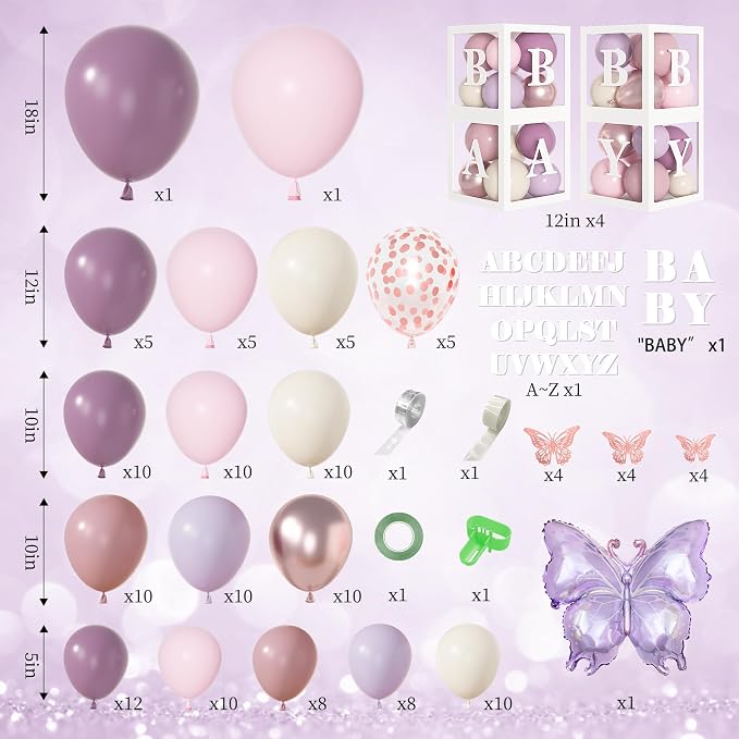 Amandir 153Pcs Dusty Purple Balloon Arch Kit Baby Shower Decorations | - Image 2