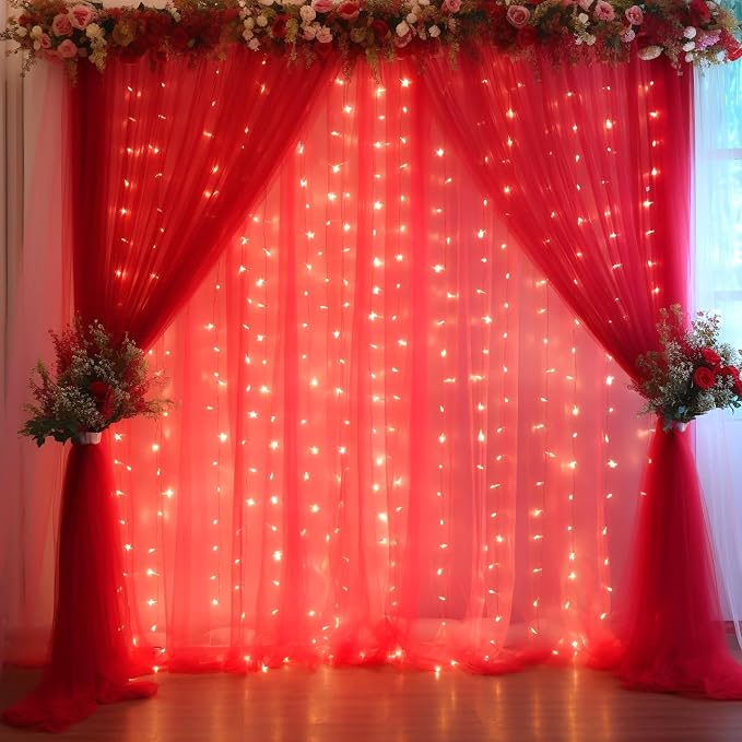 30x10ft Red Tulle Backdrop Curtain by Partisky