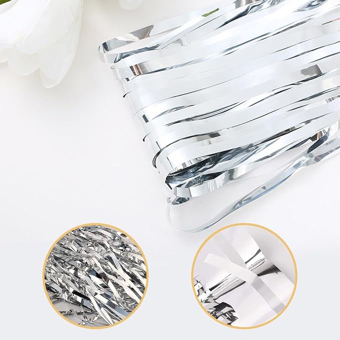 5 Pack Silver Foil Curtain Backdrop 3.2ft x 9.8ft Metallic Tinsel Foil Fringe - Image 4