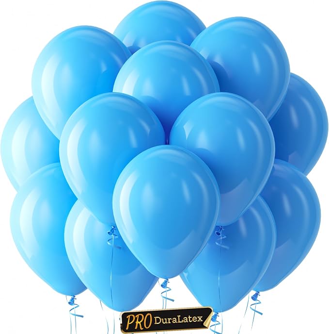 Pro Duralatex Blue Extra-Thick Balloons 100 Pack 12 inch | Light Blue Balloons by Bezente
