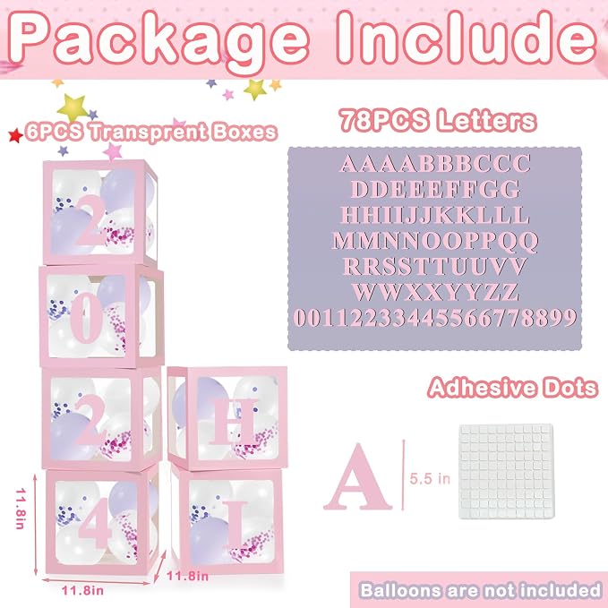 Pink Transparent Balloon Boxes, 6 Valentine's Day Baby Boxes - Image 5