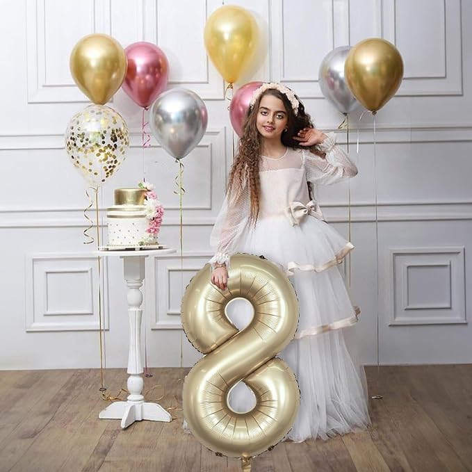 Metallic Gold Number 8 Balloons, 40 Inch Giant Light Champagne Gold Mylar Foil - Image 5