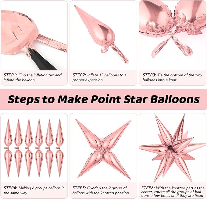 Rose Gold Star Balloons, Big 72 Pieces 26 Inch Explosion Foil Cone Balloons - Image 6