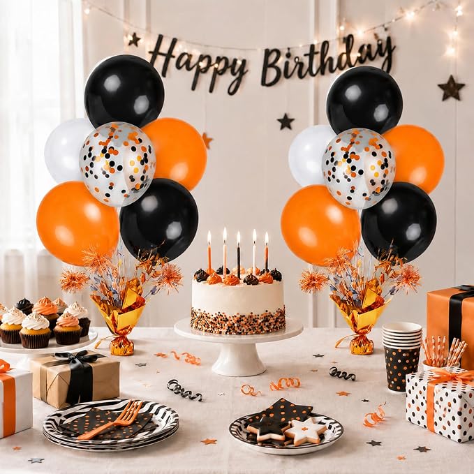 4 Set Halloween Balloons Black Orange Confetti White Balloon Stand Centerpiece - Image 2