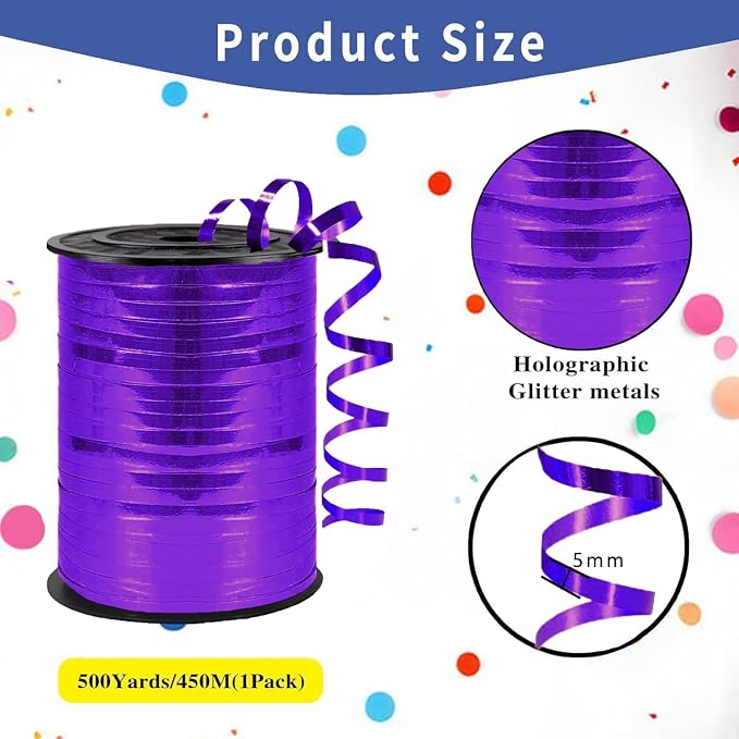 Premium Purple Curling Ribbon, 1/5" Wide x 500 Yards, - Image 2