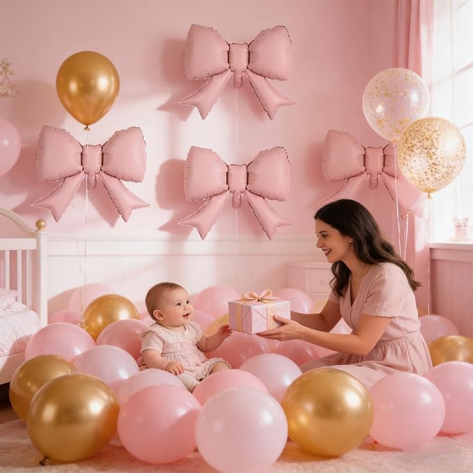 8pcs Pink Bow Foil Balloons - Image 6