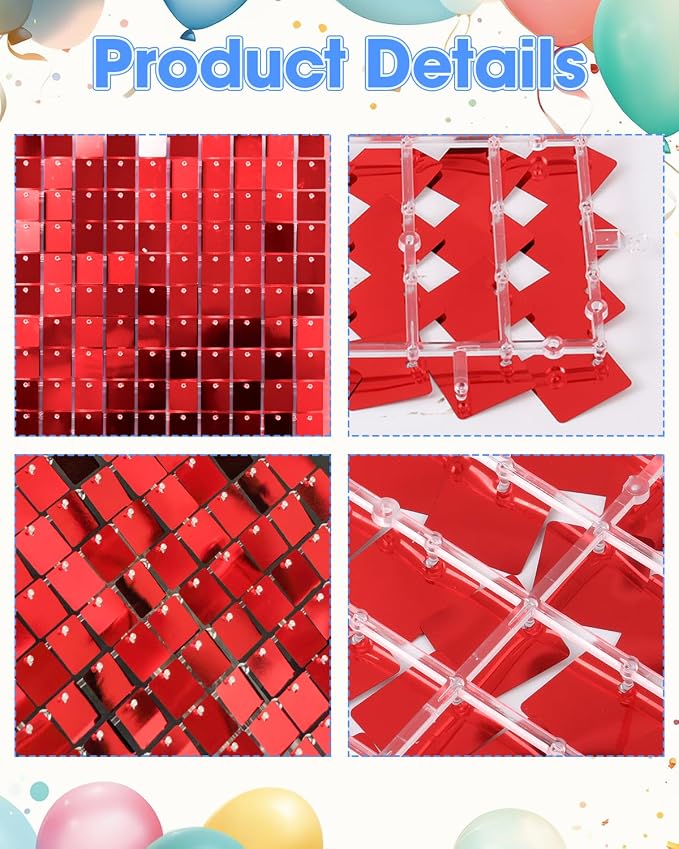 Red Shimmer Wall Backdrop 48 Panels Cover 6 x 8 Ft, Photo Backdrops - Image 6