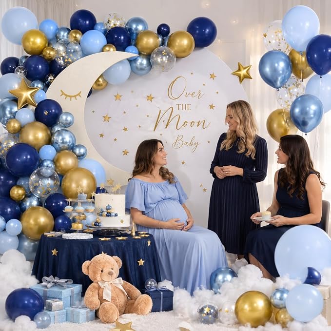 Blue Gold Balloons Garland Arch Kit, Macaron Blue Gold Confetti Balloon - Image 9