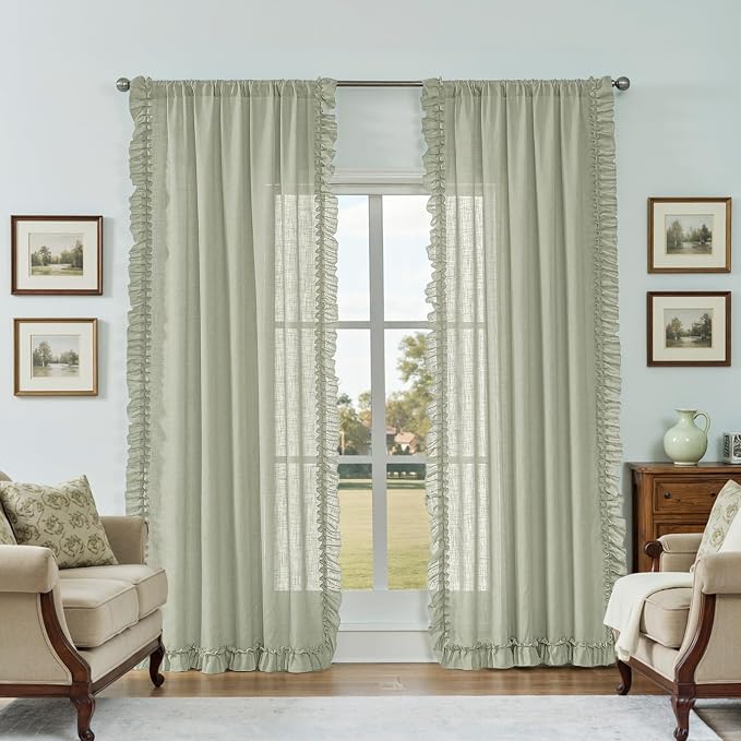 Light Sage Green Ruffle Curtains by TERLYTEX
