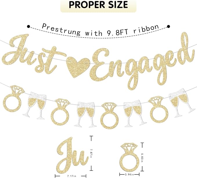 Champagne Gold Just Engaged Banner Prestrung Engagement Party Decorations Happy - Image 4