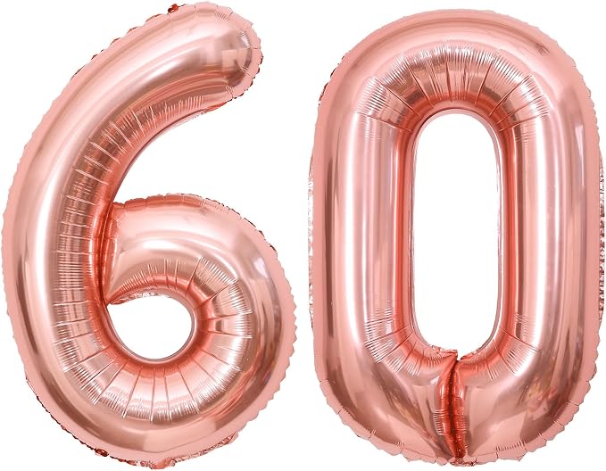 Rose Gold 60 Number Balloons, 40 Inch Big Giant Jumbo 60 Balloon Numbers Rose by BBPOOL