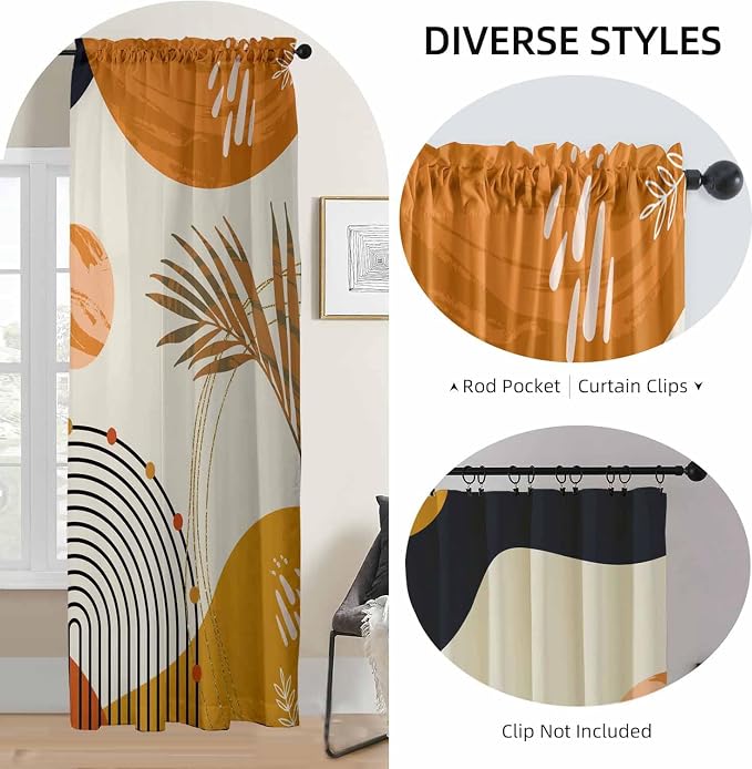 Boho Mid Century Abstract Leaves Curtains 52X84Inch Rainbow Living Room Curtain - Image 5