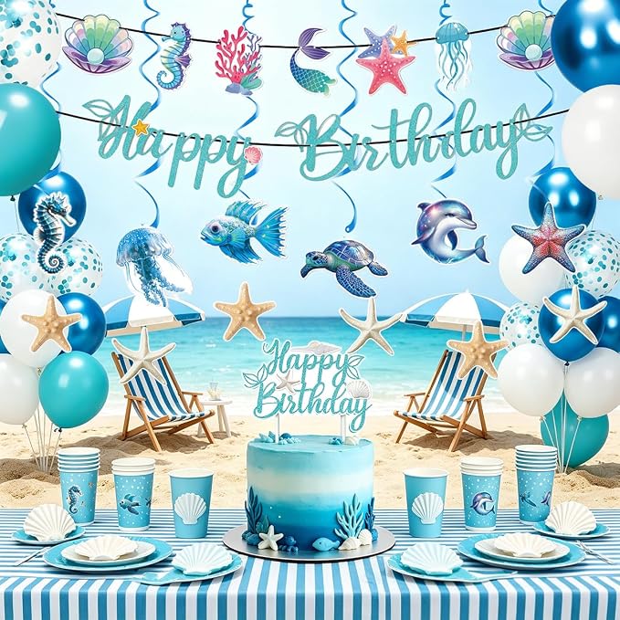 Ocean Birthday Banner, Cake Toppers Under Sea Party Decor | Under The Sea - Image 5