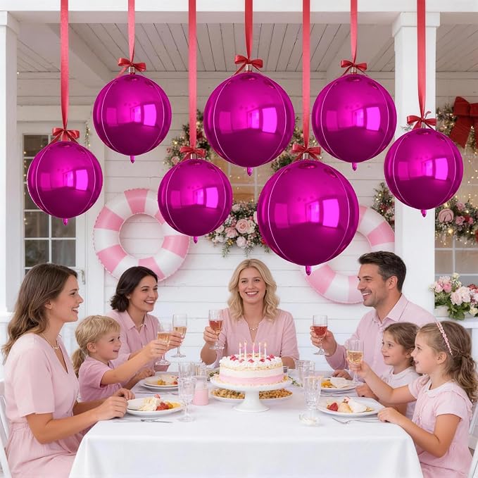 12Pcs Hot Pink Round Balloons Foil, Large Hot Pink Metallic Balloons - Image 6