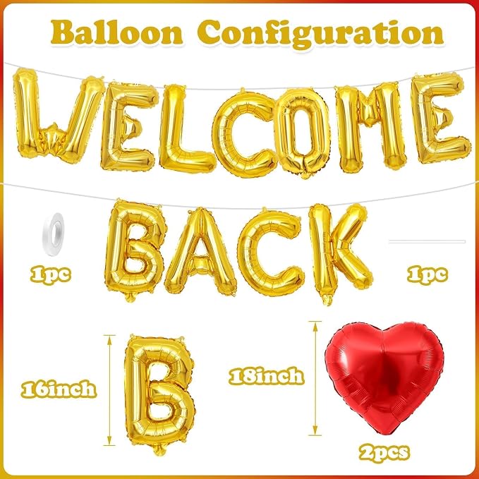 Welcome Back Balloons Red Gold, 16Inch Welcome Back Foil Balloons Banner - Image 2