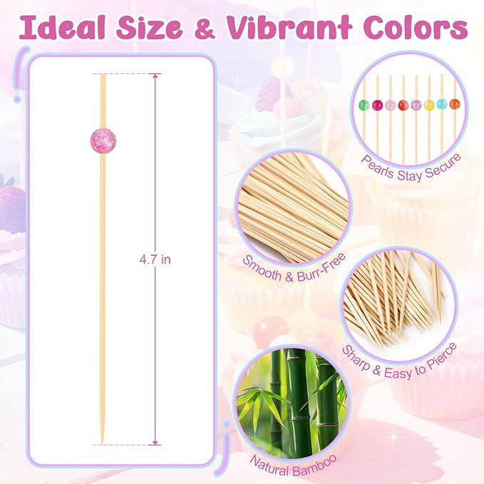 200PCS Cocktail Picks, Colored Pearl Fancy Toothpicks - Image 2