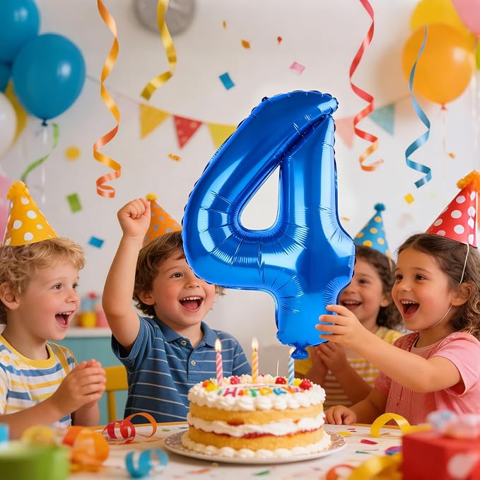 40 Inch Number 4 Balloons for 4th Birthday Party Decorations, 0-100 Dark Blue - Image 2