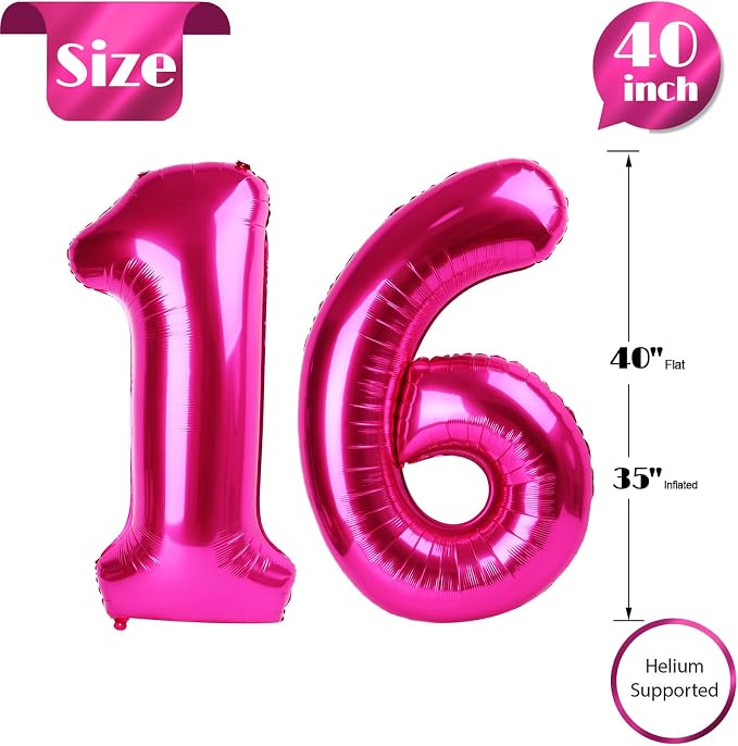 Hot Pink Number 16 Balloon 40 Inch - Image 5