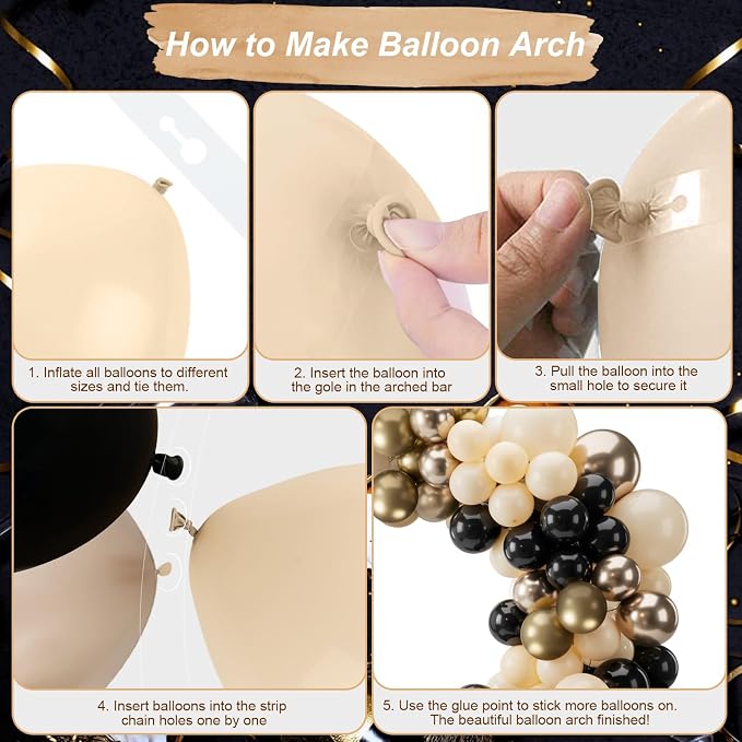 Black and Gold Balloon Arch Garland Kit, Graduation Balloons Black White Sand - Image 6