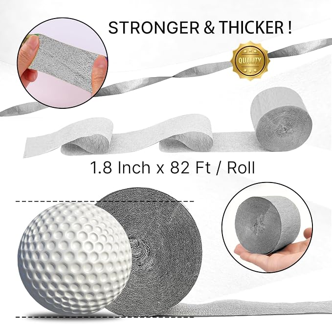 PartyWoo Silver Crepe Paper Streamers 6 Rolls 492 FT Streamers | Graduation - Image 6
