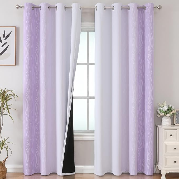 Lilac and Greyish White Gradient Blackout Curtains by ESTELARTEXTILER